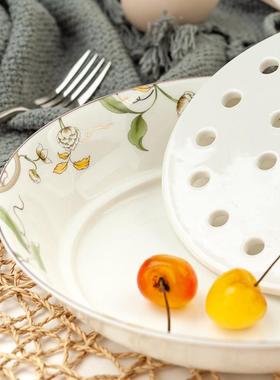 金岚玉唐山骨瓷8英寸沥水双层盘水饺盘陶瓷水饺盘深盘子盘子圆盘