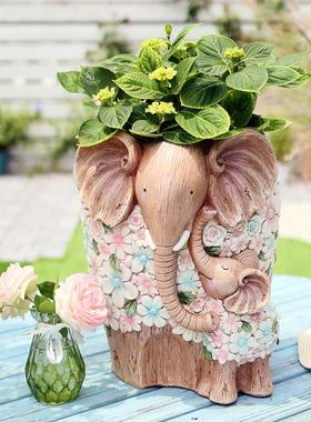复古动物大象花盆雕塑摆件落地装饰户外花园庭院阳台别墅门口布置