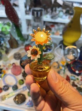 淄博博山琉璃向日葵摆件迷你手工玻璃家居装饰礼品礼物生日客厅花