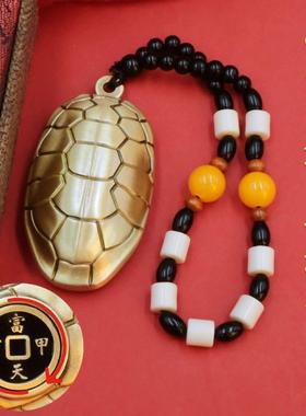 黄铜实心富甲天下手把件铜文玩乌龟壳摆件茶宠随身携带挂件工艺品