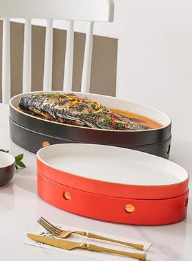 酒店会所陶瓷餐具蜡烛酒精保温加热明炉黑色干锅鱼盘菜盘子