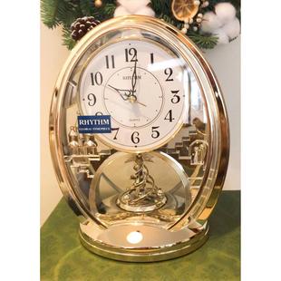 RHYTHM座钟欧式 768 客厅办公室卧室水晶旋转钟摆4SG744