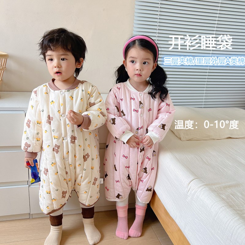 宝宝睡袋秋d冬夹棉冬天婴儿纯棉开衫睡衣小童睡觉防踢被儿童睡袍