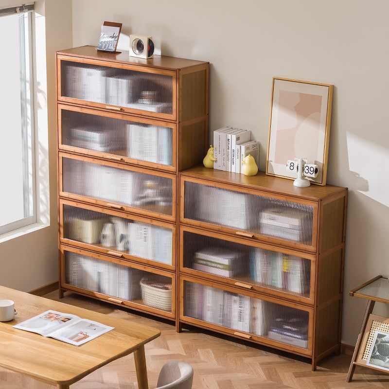 书架带门防尘落地置物架儿童书柜子家用客厅多层收纳柜储物展示柜