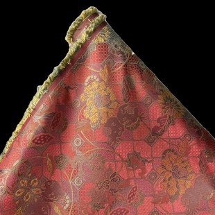 《石榴牡丹》枣红色新中式旗袍马甲仿宋锦绸缎面料提花织锦缎布料