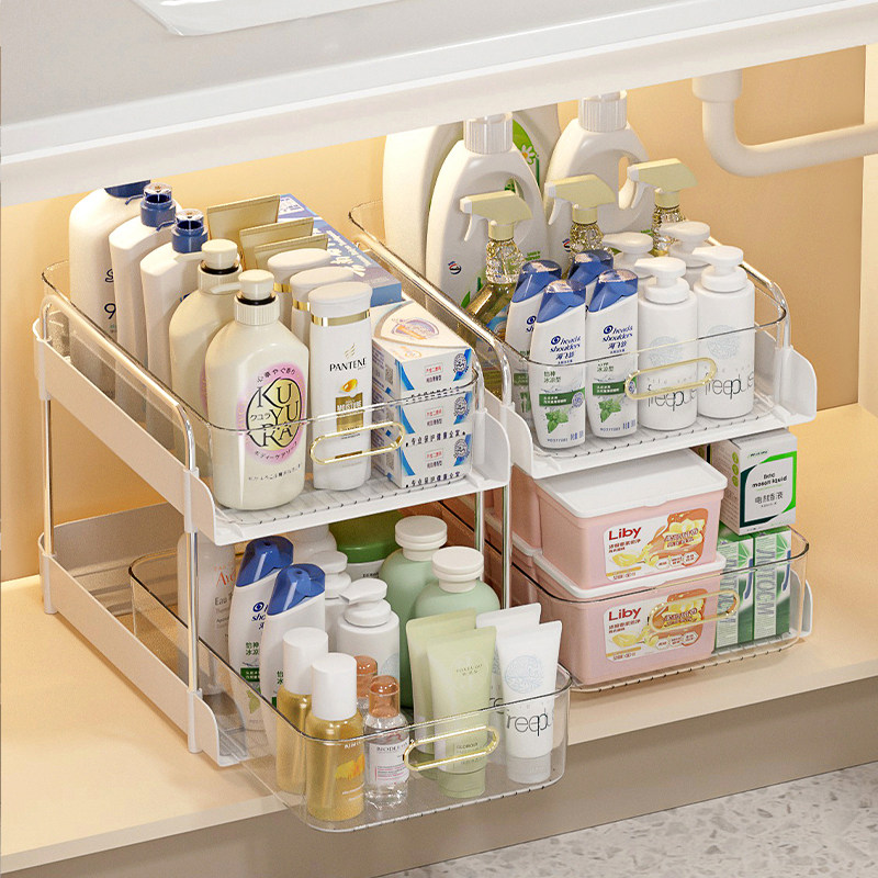 阳台下水槽置物架洗衣机洗衣液双层收纳层架抽拉式化妆室柜子分层