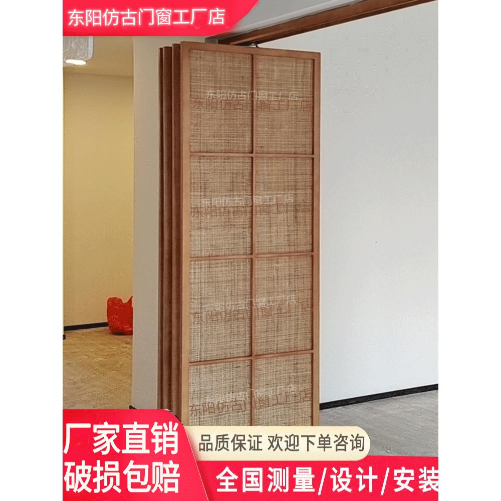 藤编门实木折叠门卧室门隔断门移门复古门衣柜门日式推拉门旋转门