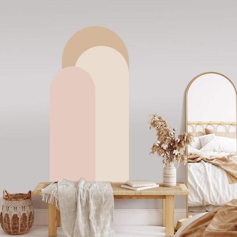 Boho arch元素客厅卧室背景拱形墙贴纯色几何墙纸自粘艺术防水