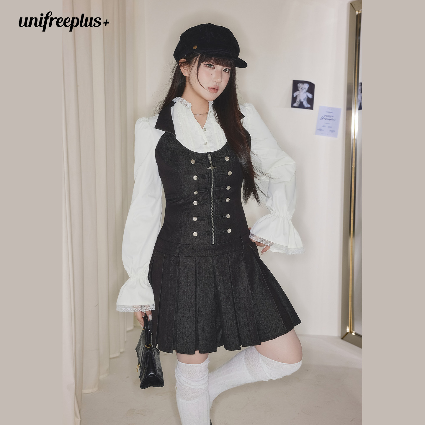 UNIFREEPLUS大码复古长袖连衣裙图片