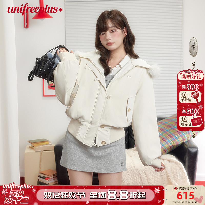 UNIFREEPLUS大码韩系pu皮羽绒服