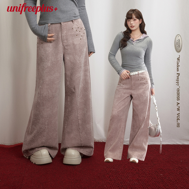 UNIFREEPLUS大码条纹牛仔裤