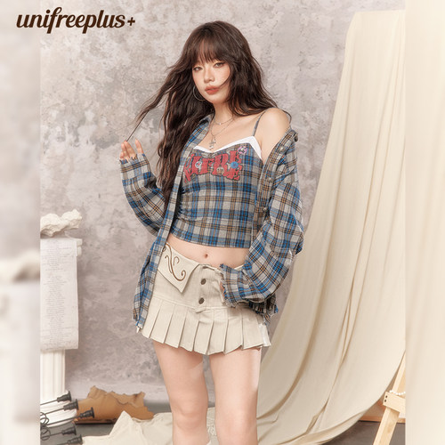 UNIFREEPLUS大码格纹长袖衬衫