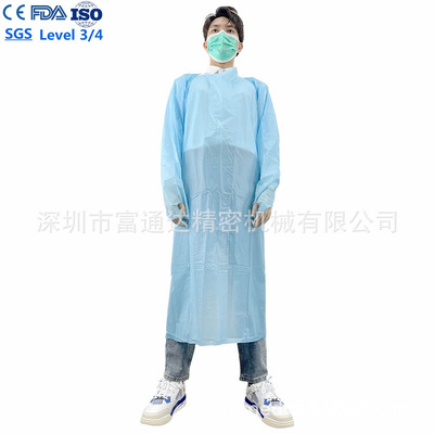 ISO 16603一次性CPE塑料围裙反穿指姆扣防渗水可用于美容院EN1073