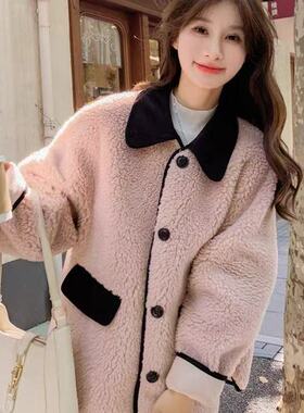羊羔皮毛一体开衫外套女冬季宽松大码加绒加厚休闲百搭保暖上衣服