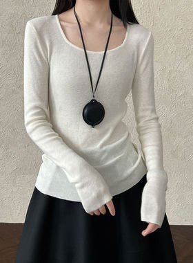 鹿西 韩系设计感U领显瘦针织羊毛女秋季新款亲肤柔软打底衫ss831