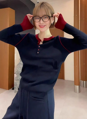 2024春季新款长袖T恤女拼接拼色时尚百搭显瘦遮肉上衣