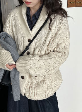 鹿西LP新款羊绒白色misscatye老钱风感穿意式蔡秀彬毛衣外套ss897