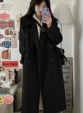 黑色毛呢外套女法式赫本风大衣2025感中长款韩系秋冬小个子女