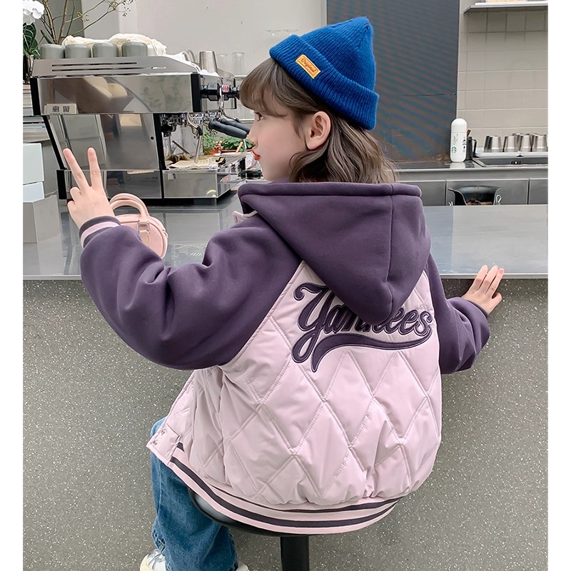 女童夹棉学生外套秋冬款2025新款洋气儿童衣服中大童加厚棉服上衣