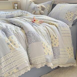 A类全棉花边纯棉绉绉纱双层纱水洗棉四件套宿舍三件套柔软可机洗