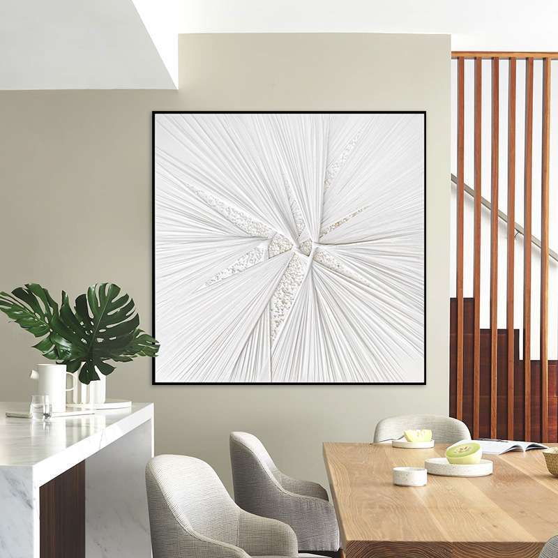 白色布艺抽象装饰画高档客厅玄关挂画国外跨境方形简约艺术挂画图片