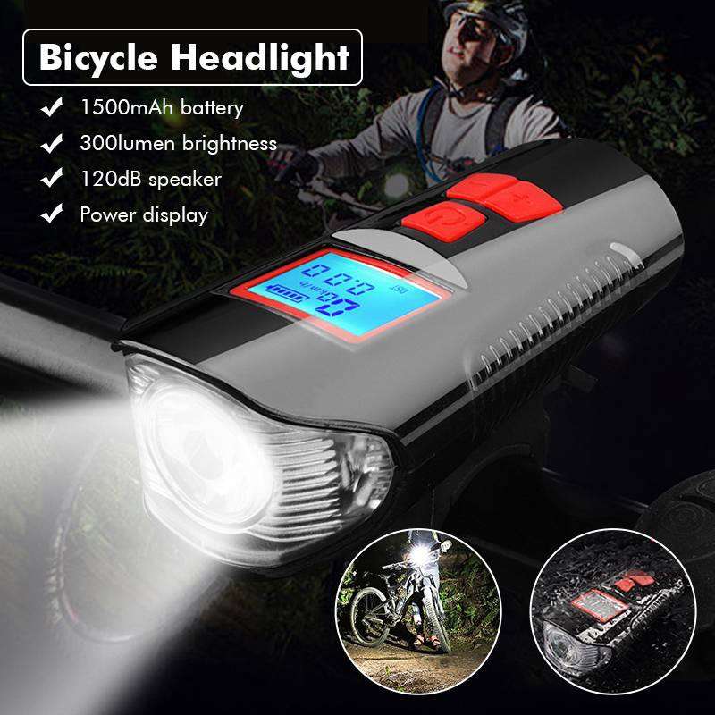 新款自行车灯充电骑行灯【前灯喇叭电量显示码表多功能合一】