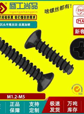 KB淬火加硬黑色沉头平尾自攻螺丝十字平头平尾螺钉M1/M2/M2.6/M3