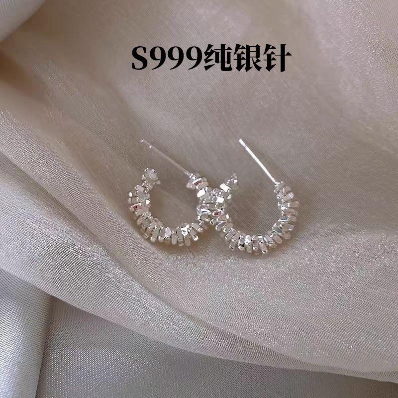 999纯银针碎银子C型耳钉新款2025爆款高级感轻奢女士耳环小众耳饰