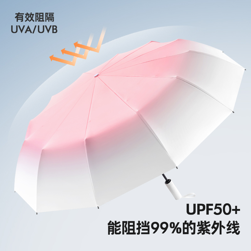 高颜值渐b层女生遮阳伞防晒抗UV全自动晴雨伞两用摺叠遮阳抗风
