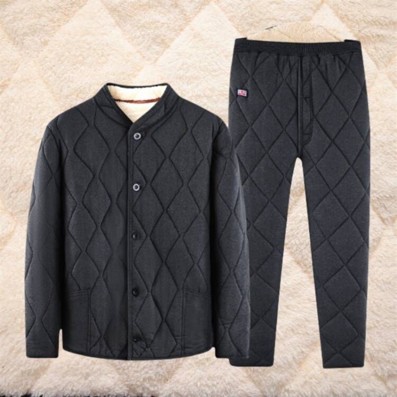 中老年人男士棉袄外穿冬季加厚棉服爸爸加绒保暖W爷爷棉衣套装