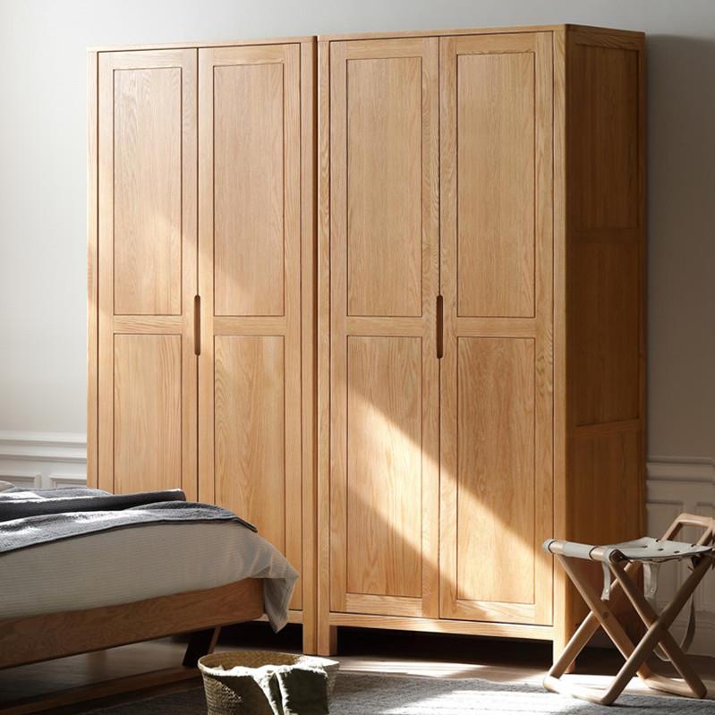 工厂直销纯实木衣柜现代简约橡木两门四门卧室日式家用组合大衣橱