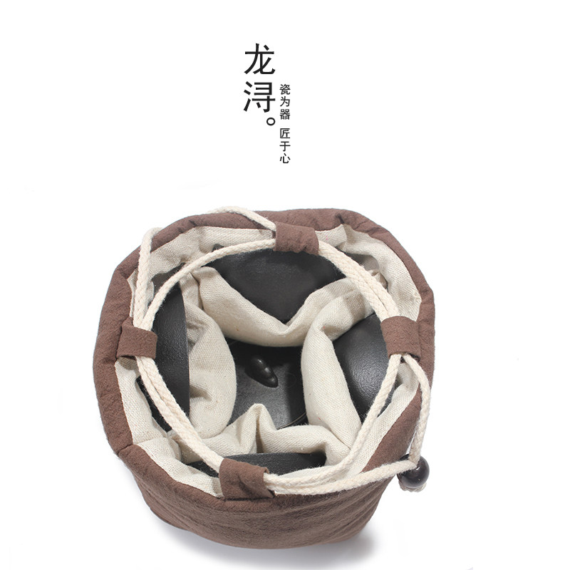 龙浔一壶四杯麻布收纳袋茶杯袋茶壶袋抽绳布袋便携旅行加棉茶具包