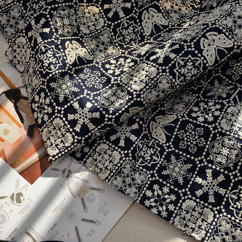 2025新款皆川明刺绣棉麻布料9宫格樋口愉美子抱枕沙发套桌布面料