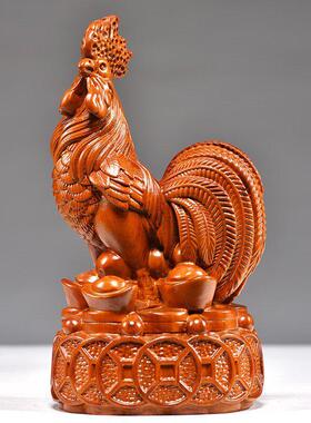 花梨木雕大公鸡摆件十二生肖木头鸡家居客厅装饰品开业乔迁送礼品