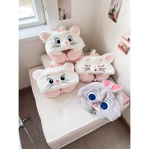 少女心可爱的卡通玛丽猫兜帽u型枕头颈部枕头汽车旅行便携式u型枕