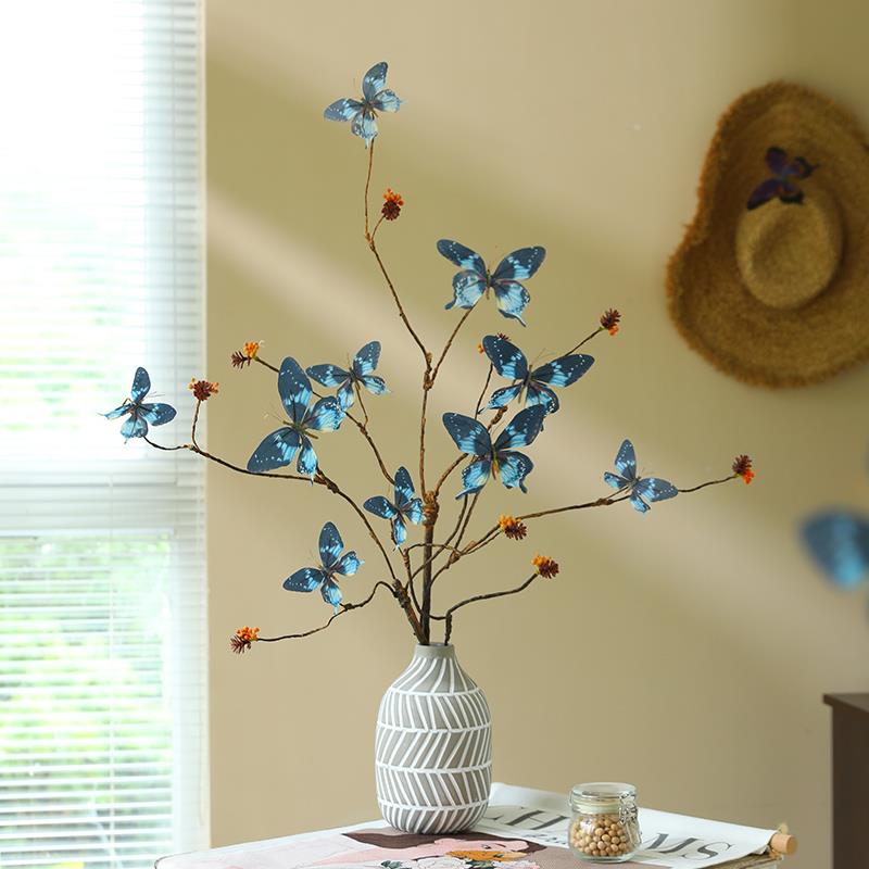 3D逼真蝴蝶仿真花夹子高档新款客厅餐桌摆件假花儿童房间装饰花卉