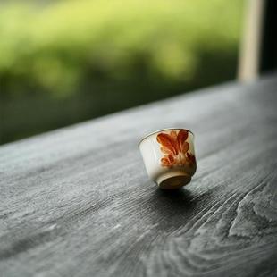 太初莲花堂 工夫茶具陶瓷白菜品茗茶杯主人杯 手绘矾红百财铜口杯