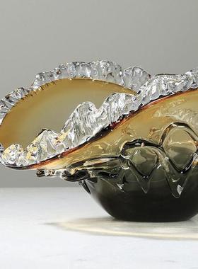 琥珀色艺术玻璃果盘摆件现代轻奢客厅大厅售楼处样板房茶几收纳盘