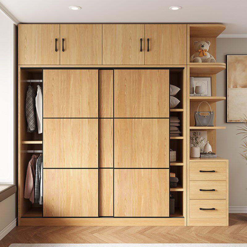 精选纯实木衣柜家用卧室小户型推拉门出租房用定制柜子现代风原木