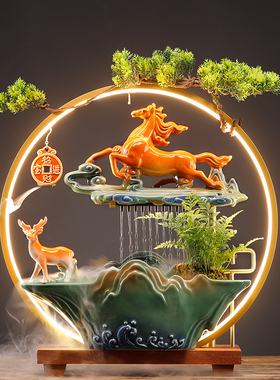 精选流水生财摆件循环水中式家居客厅办公室桌面开业乔迁招财装饰