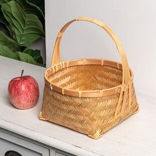 精选竹编手提篮结婚食盒提篮水果篮喜事红篮新年礼品篮收纳篮竹篮