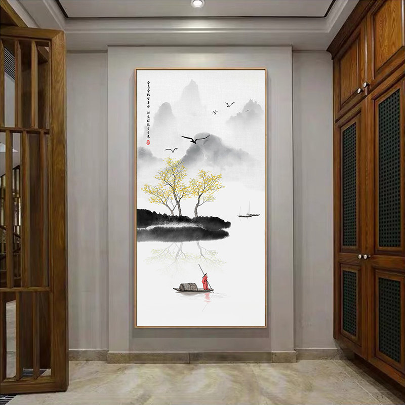 精选新中式玄关装饰画走廊尽头迎门墙山水画餐厅背景墙竖版水墨画,家居饰品,现代装饰画,淘宝优惠券,粉丝福利购,淘宝优惠卷