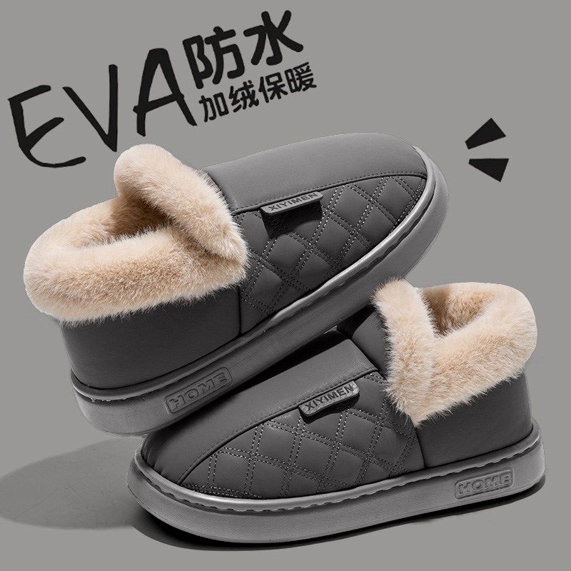 精选防水男士棉拖鞋男款冬季包跟外穿厚底保暖加绒加厚防滑防臭棉