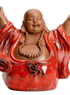 新款招关财博弥勒佛笑佛陶瓷工艺品摆件佛 客厅家居玄古架像装饰