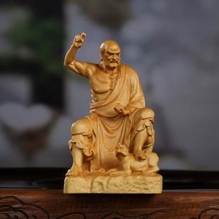 小叶黄杨木雕伏虎罗汉摆件新中式木质家居神像客厅礼品收藏品摆饰