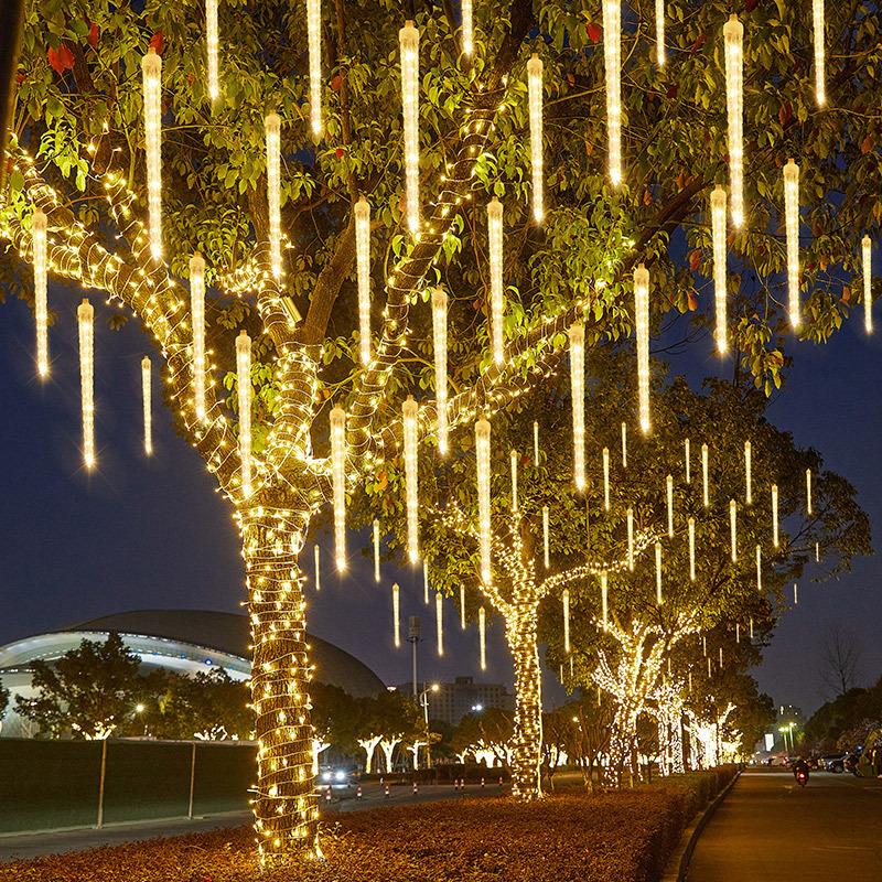 户外防水太阳能冰锥流星雨led灯彩 彩灯串灯满天星氛围挂树装饰树