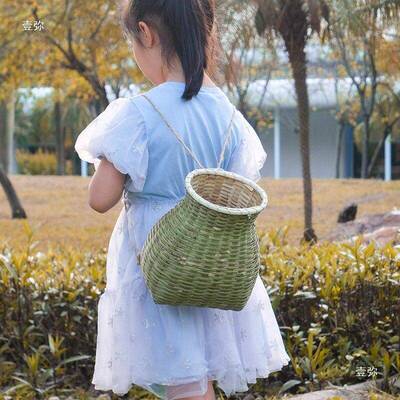 加厚采茶竹篓摘茶叶篓子竹编制品采茶叶的篮子儿童小背篓鱼篓