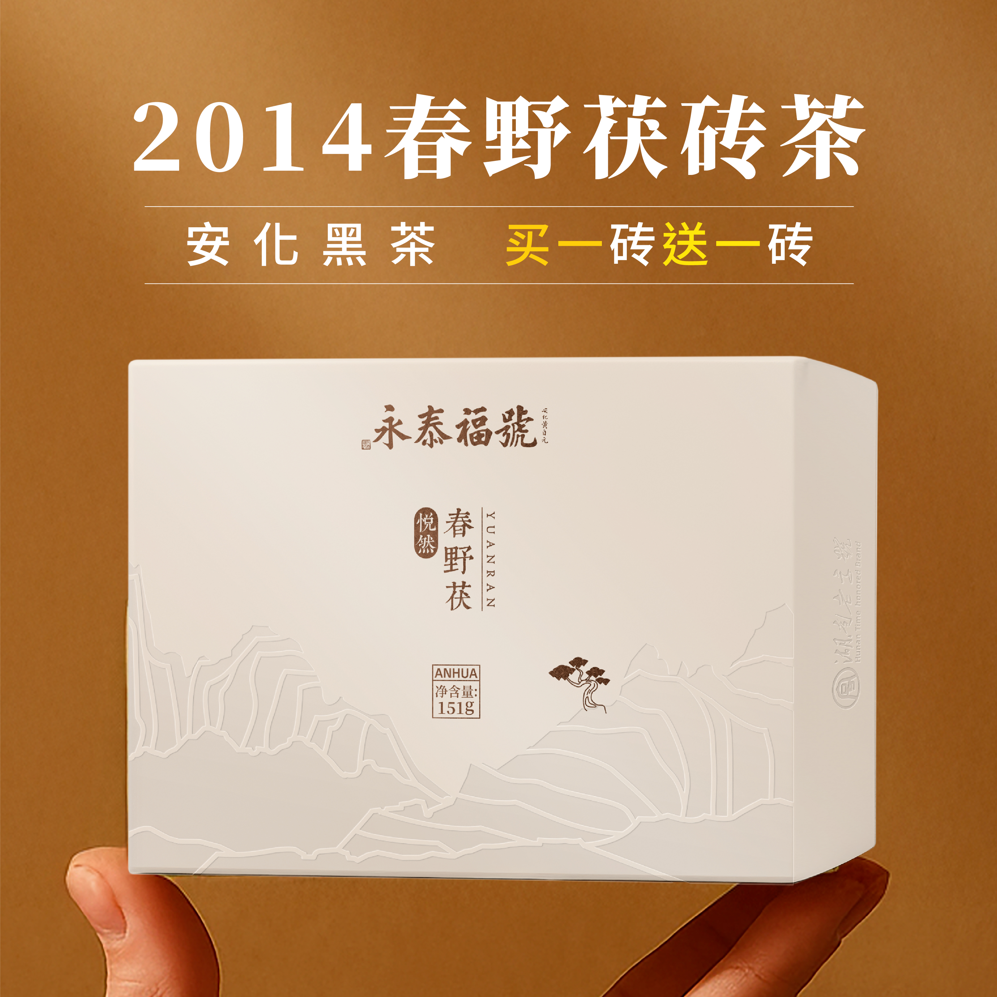 国非遗 百年老号 永泰福 2014年安化黑茶 金花茯砖151g  买一送一