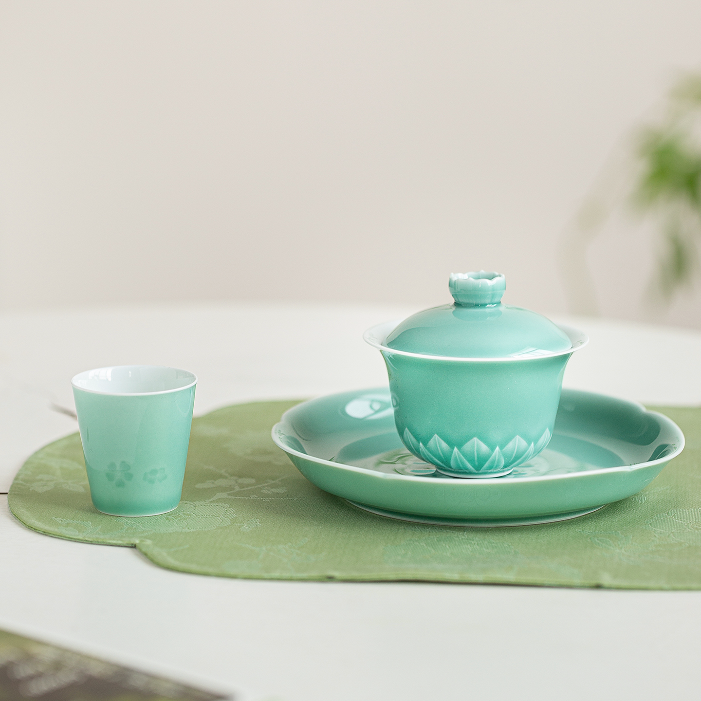 稀雀X素和沧浪莲瓣盖碗 莲藕壶承弄梅小杯 高温颜色釉茶道具套组