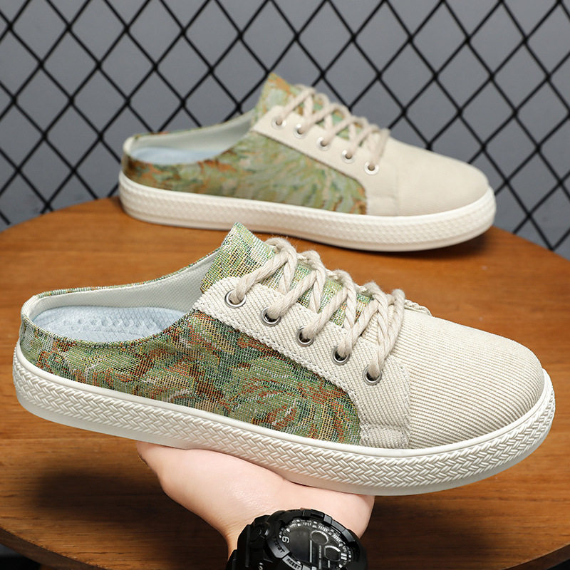 夏季半拖鞋男士一脚蹬休闲透气男鞋印花潮流包头拖鞋软底舒适凉鞋,流行男鞋,休闲板鞋,淘宝优惠券,粉丝福利购,淘宝优惠卷